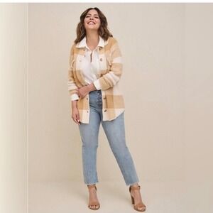 TORRID Plaid Flannel Shirt Jacket Oversized Cozy Warm Tan White Women Size 2(2X)
